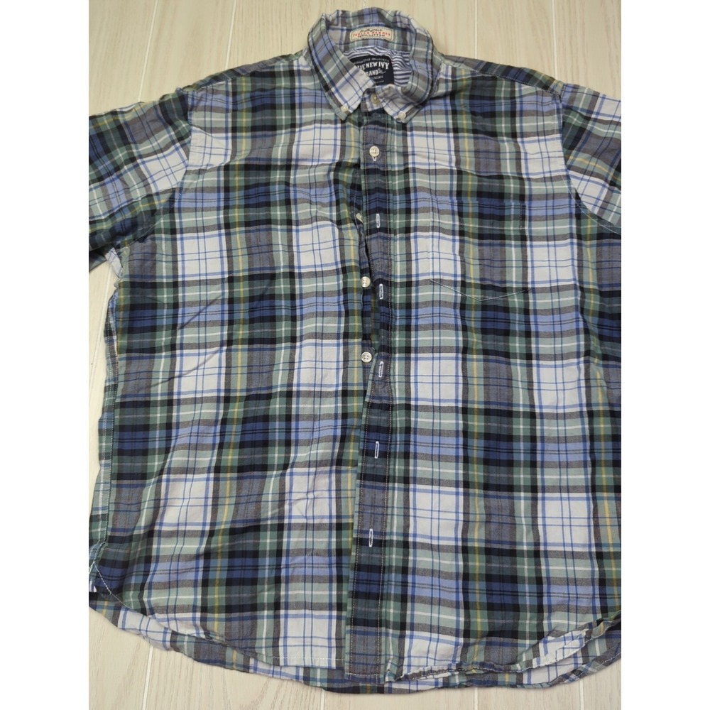 The New Ivy Brand L Authentic Indian Madras Cotton Plaid Short Sleeve Shirt blue
